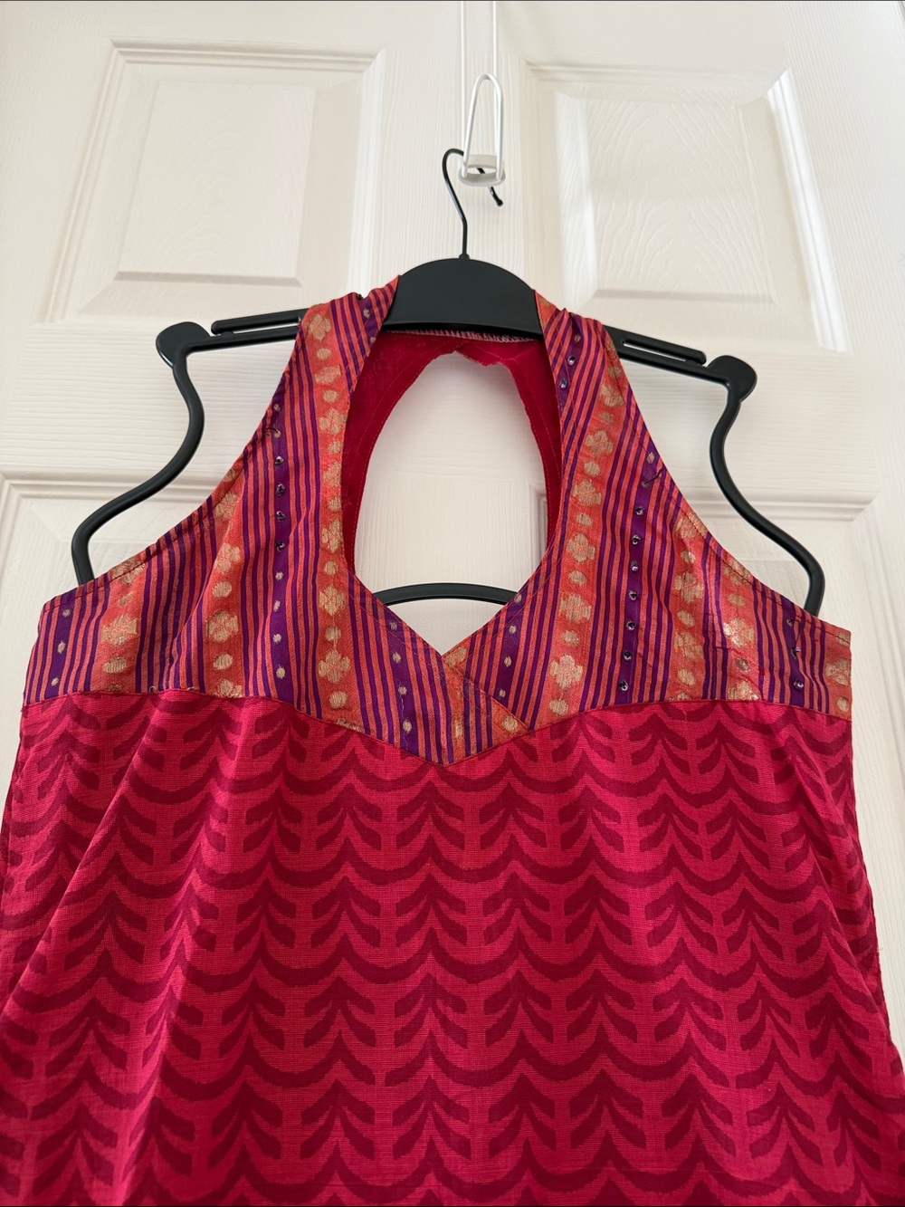 Red Block print ethnic Patterned Halter Tunic - Picture 2 of 4